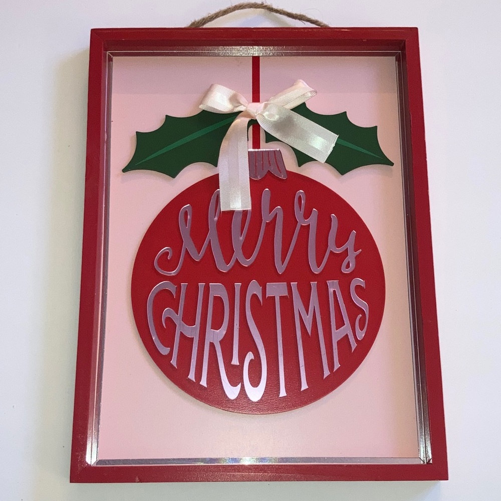 Ashland Red and Green Merry Christmas Ornament Decor Hanging Frame Picture Sign